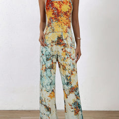 Summer Casual Wide Leg Jumpsuit All Over Print Spaghetti Strap