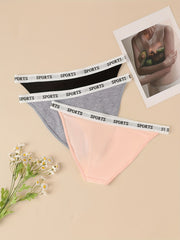 3pcs Letter Print Bikini Panties Stretchy Intimates Women's Lingerie