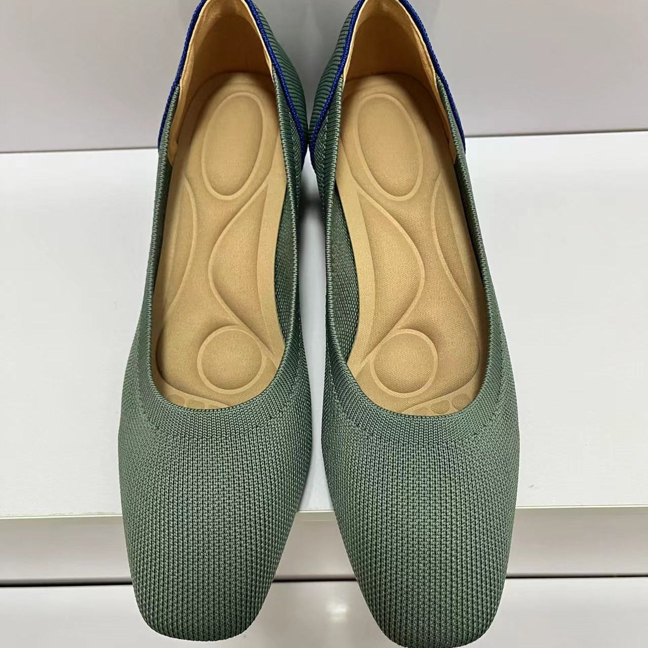 Women's Knit Square Toe Block Heel Court Shoes
