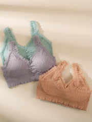 3pcs Lace Wireless Bras - Comfy Stretch Intimates Bra Women's Lingerie