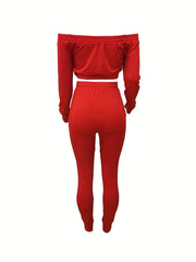 Off Shoulder Crop Top & Drawstring Pants Set