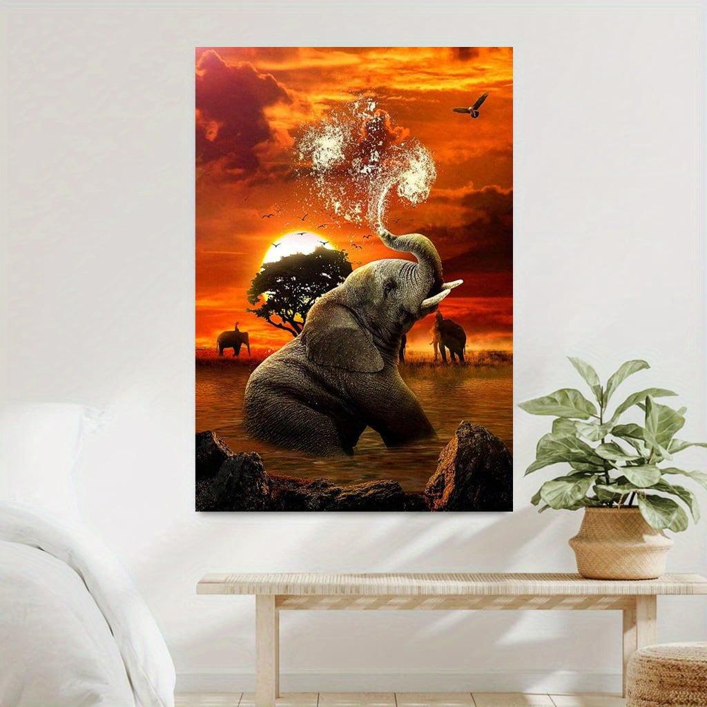 Elephant Sunset Canvas Painting Art Kit for Beginners