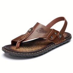 Men's PU Leather Ring Toe Sandals Non Slip Outdoor Hiking Flip Flop
