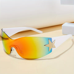 Futuristic Y2K Star Sunglasses Rimless Wrap Around Glasses