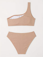 Girl's Ribbed Bikini Set One Shoulder Tank Top & Briefs
