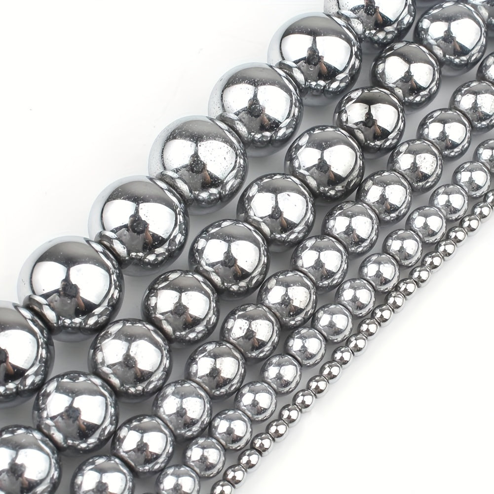 38 Silver Hematite Stone Round Loose Beads DIY Jewelry Making