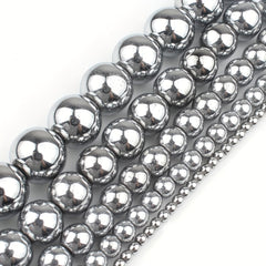 38 Silver Hematite Stone Round Loose Beads DIY Jewelry Making