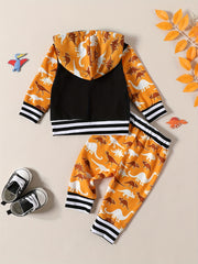 Boys Dinosaur Printed Hoodie & Pants Set Pop Casual Suit