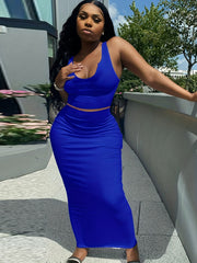 Sexy 2pc Set Scoop Neck Tank Top & Maxi Skirt Women's Outfit