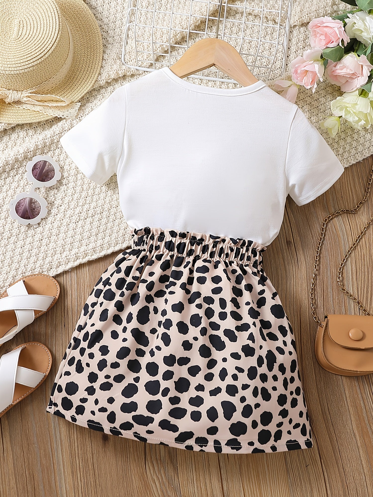 Toddler Girls Heart & Letter Graphic Leopard Paperbag Waist Dress