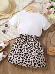 Toddler Girls Heart & Letter Graphic Leopard Paperbag Waist Dress