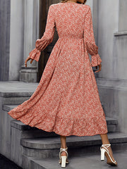 Floral Print Dress V Neck Long Sleeve