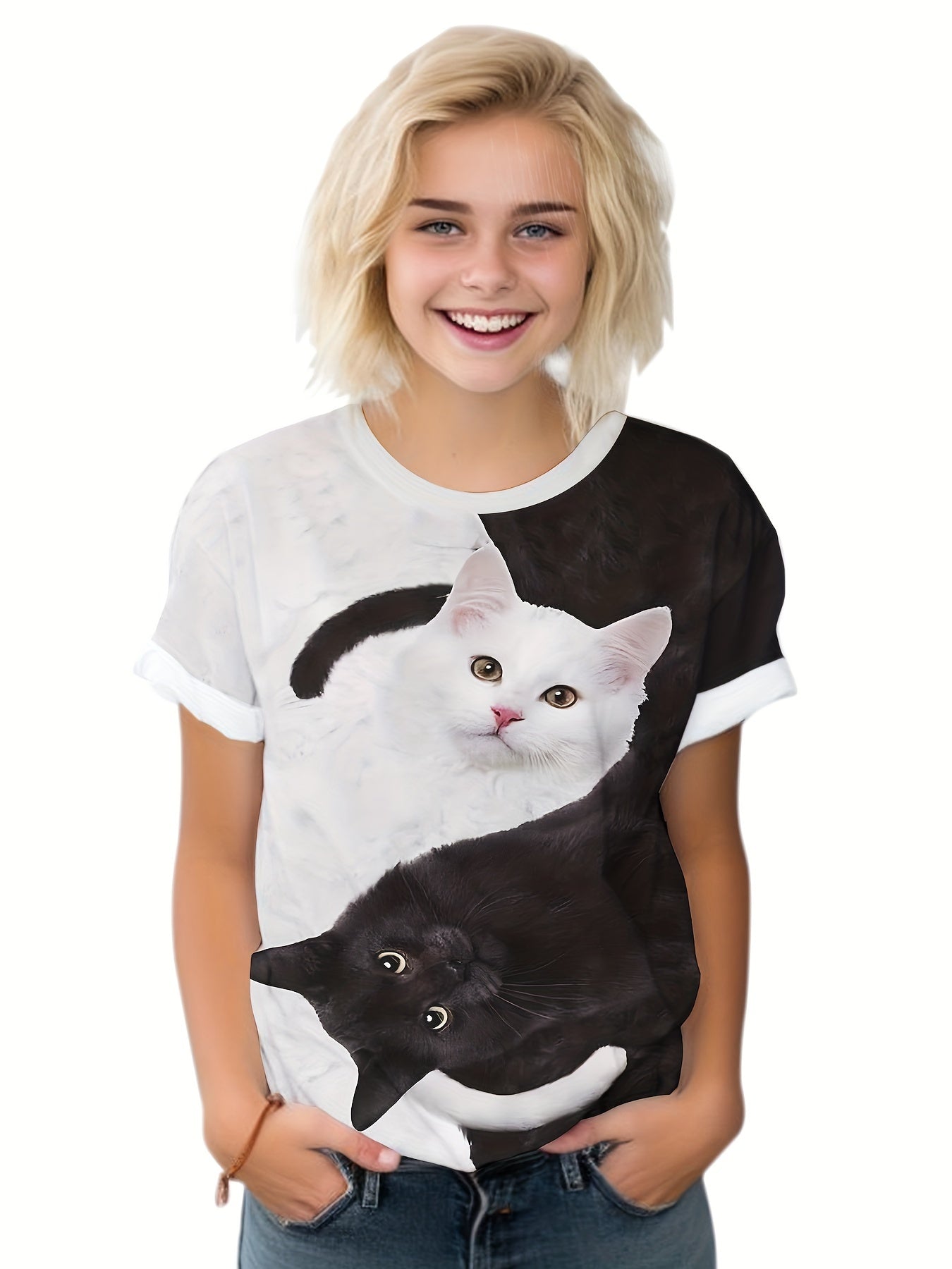 Creative & Kitties Graphic Short Sleeve T shirt For Kids Sports Summer