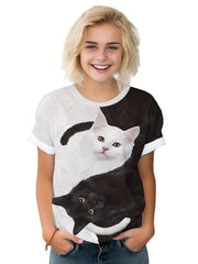 Creative & Kitties Graphic Short Sleeve T shirt For Kids Sports Summer