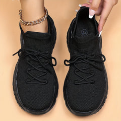 Women's Lace up Walking Shoes Thick Bottom Casual Knit Mesh Sneakers