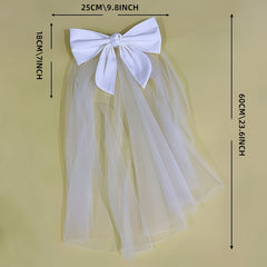 Bridal Tulle Wedding Dress Ladies Veil Bow Tie Hairpin