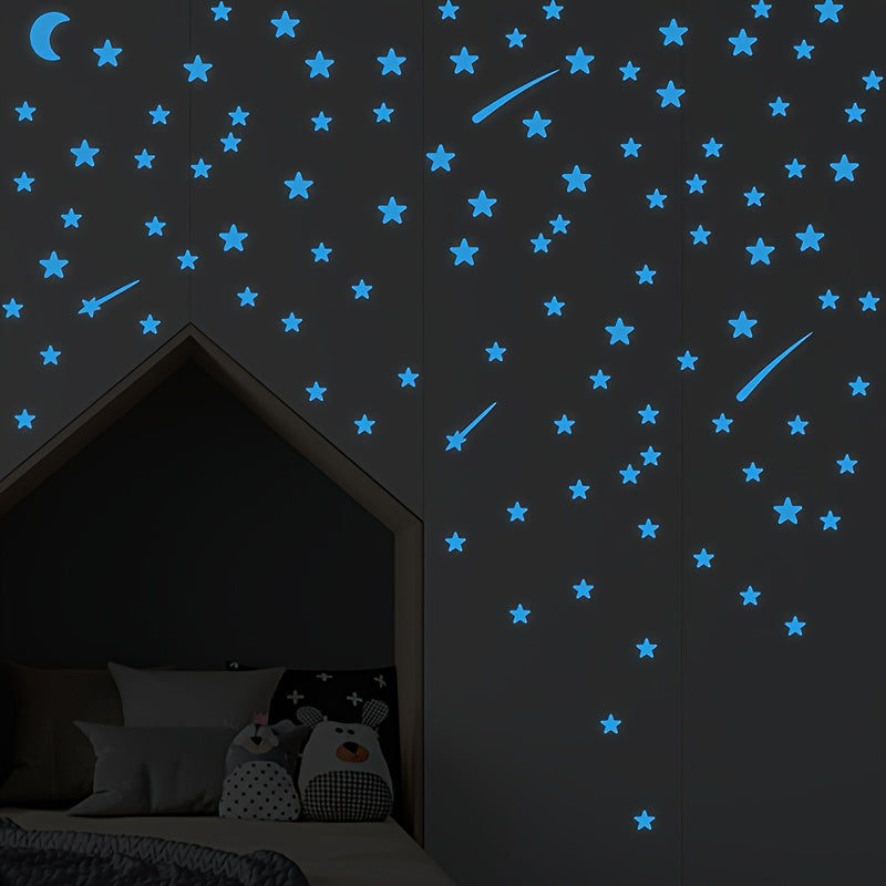 Luminous Star And Moon Stickers, 2pcs Set - Waterproof Vinyl Wall Decor