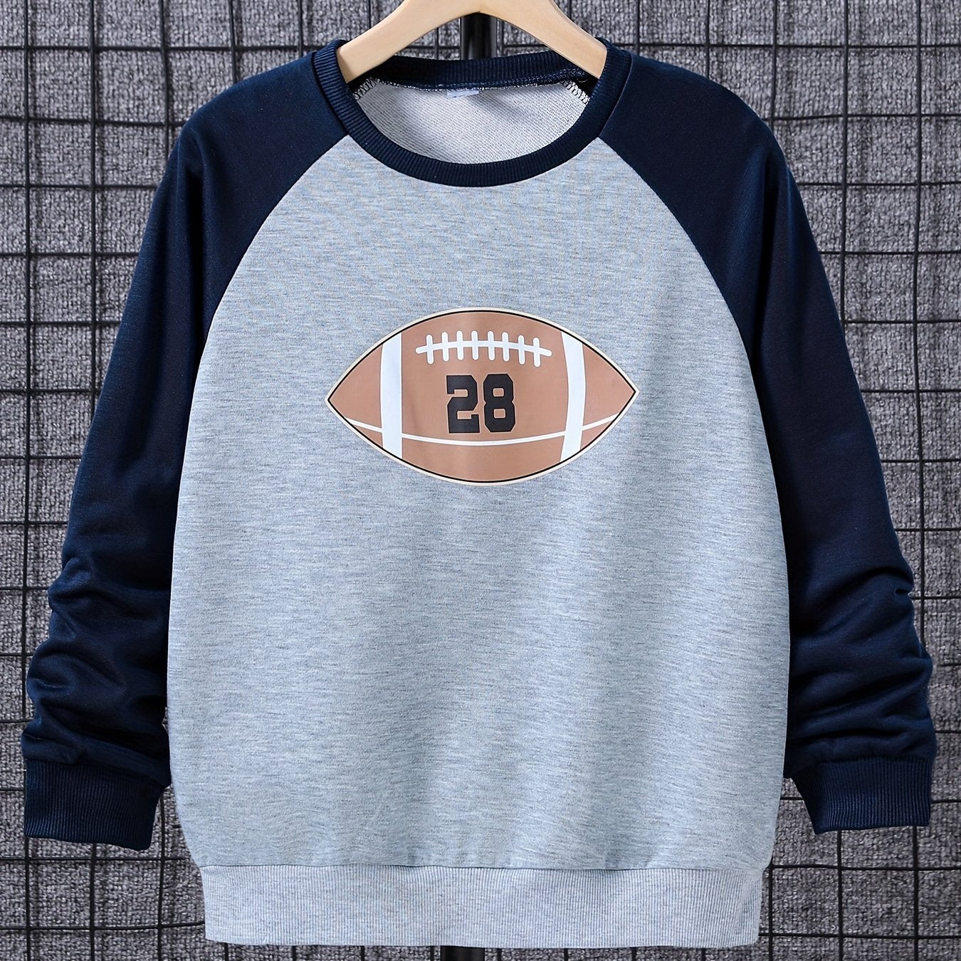 Rugby Print Boys Casual Sweatshirt Long Sleeve Crew Neck Kids Clothing