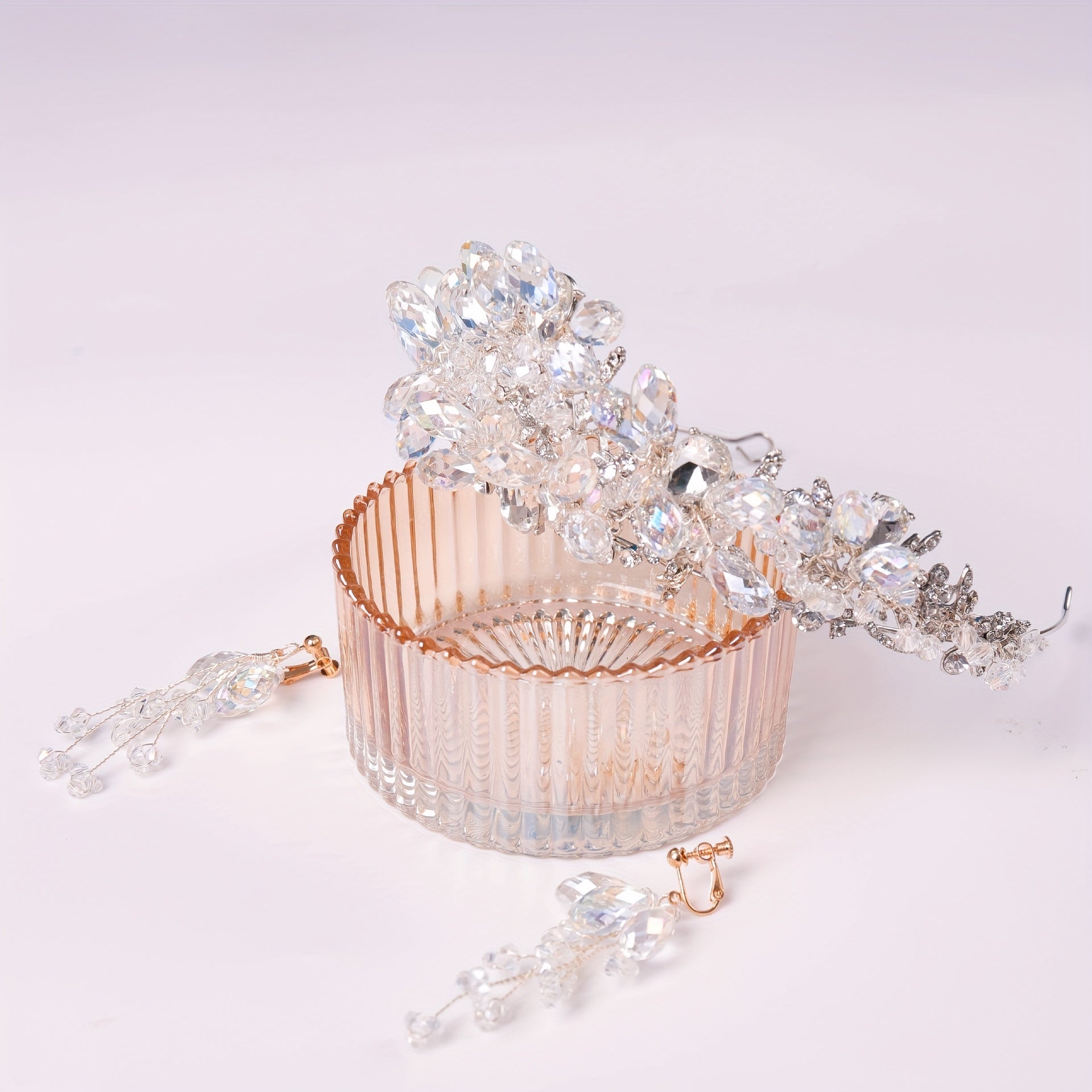 Crystal Crown Headband Earrings Set Wedding Jewelry Bride