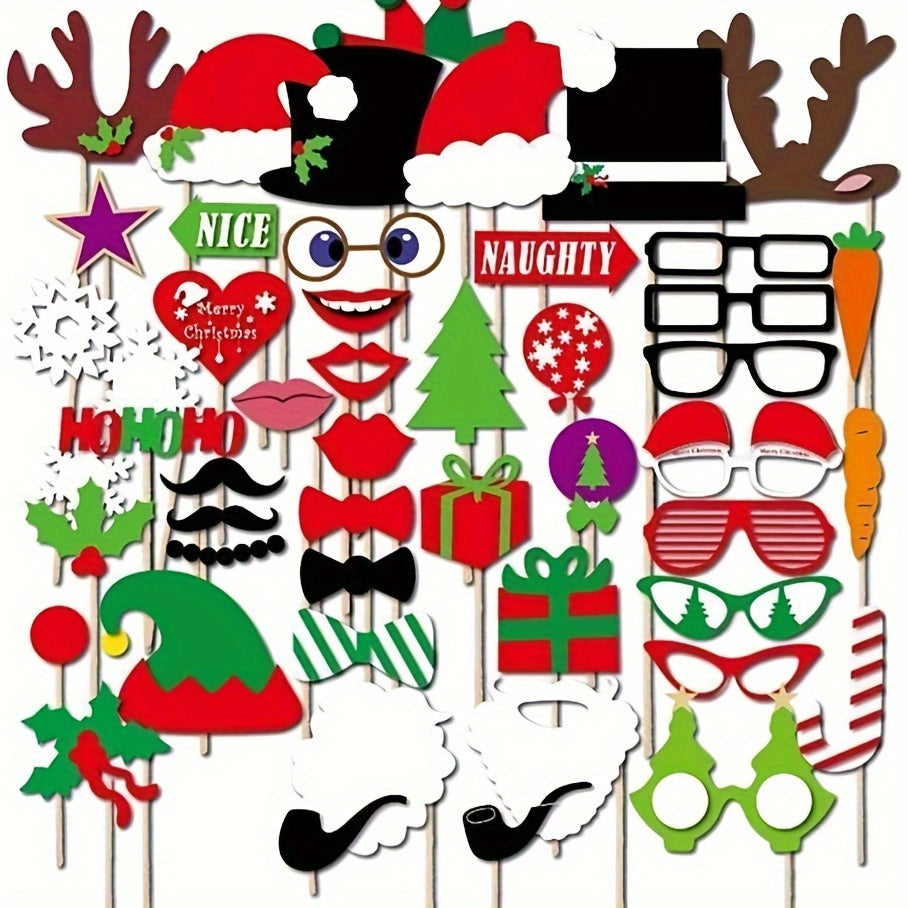 Christmas Photo Booth Props 50pcs Party Supplies Holiday Decoration Set