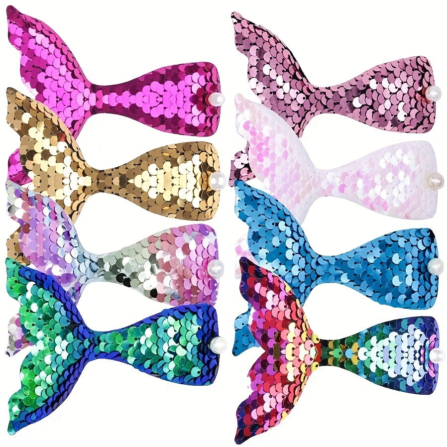 8pcs Children Mermaid Tail Flip Sequin Hair Clip Set