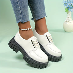 Women's Platform Loafers Round Toe Lace Up Low Top Shoes