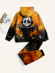 2pcs Skeleton Reaper Hoodies Jogger Pants Halloween Kids