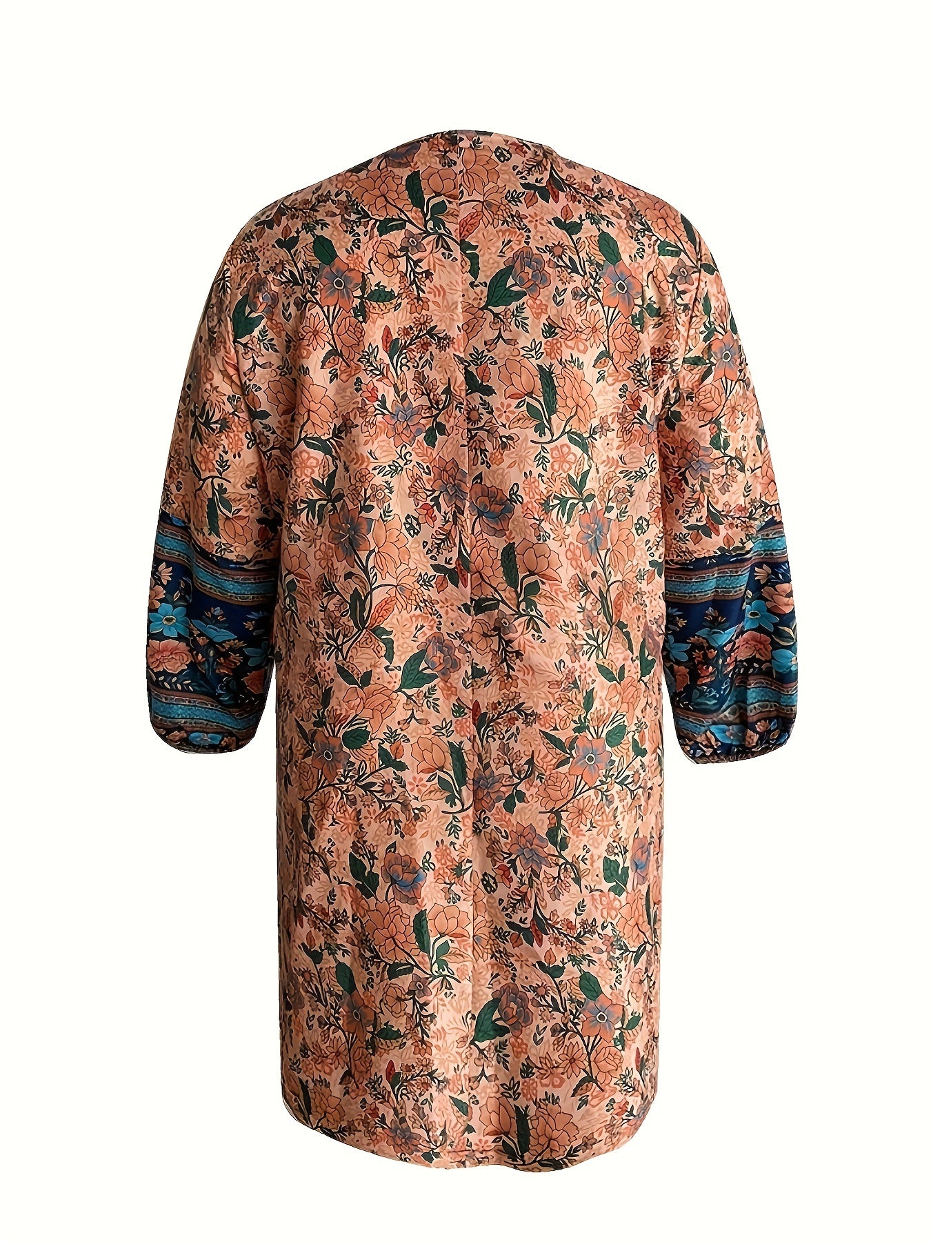 Boho Dress Women's Plus Floral Geometric Print Lantern Sleeve