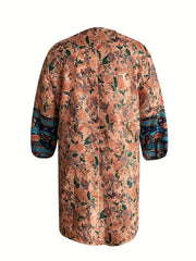 Boho Dress Women's Plus Floral Geometric Print Lantern Sleeve