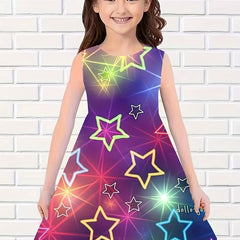 Gradient Star Print Dress Girls Sleeveless Summer Party Dress