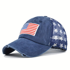 Unisex Mesh Breathable Baseball Cap with US Flag Embroidery