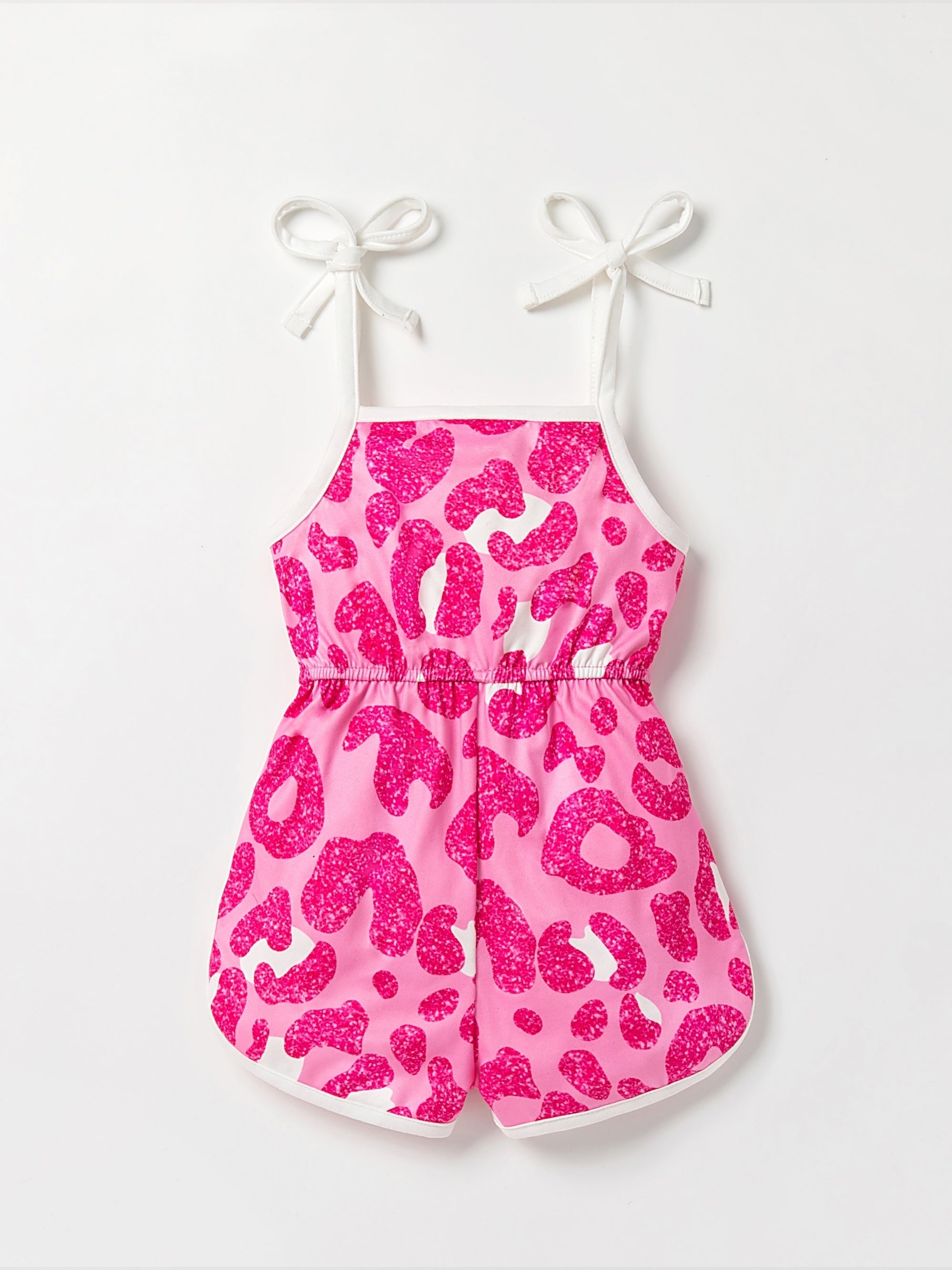 Toddler Girls Flowers Graphic Bow Shoulder Cami Rompers Jumpsuits