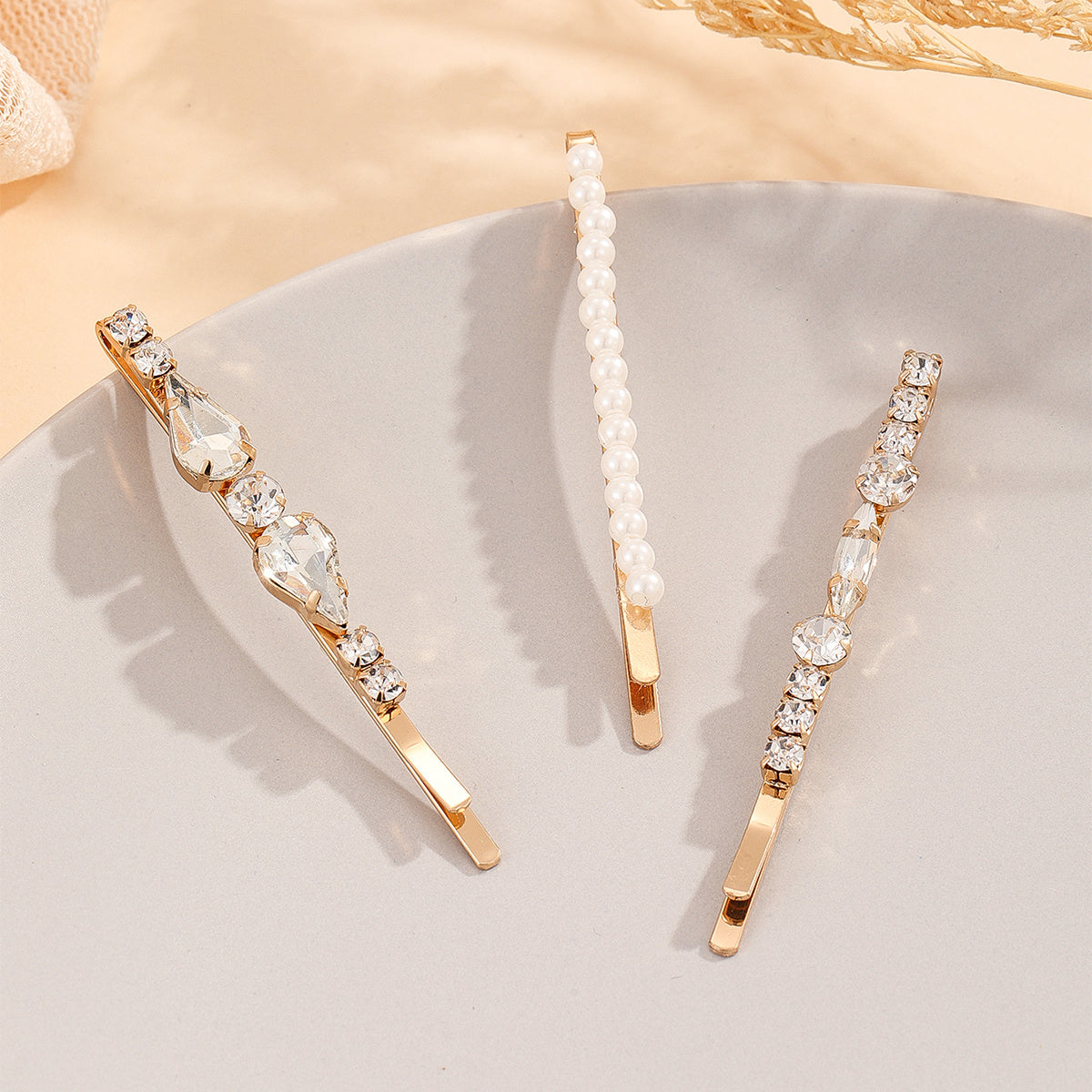 3pcs Rhinestone Faux Pearl Hair Clip Barrette Hairpin Hair Accessories
