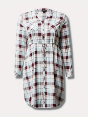 Women's Plaid Print Long Sleeve V Neck Shirt Dress