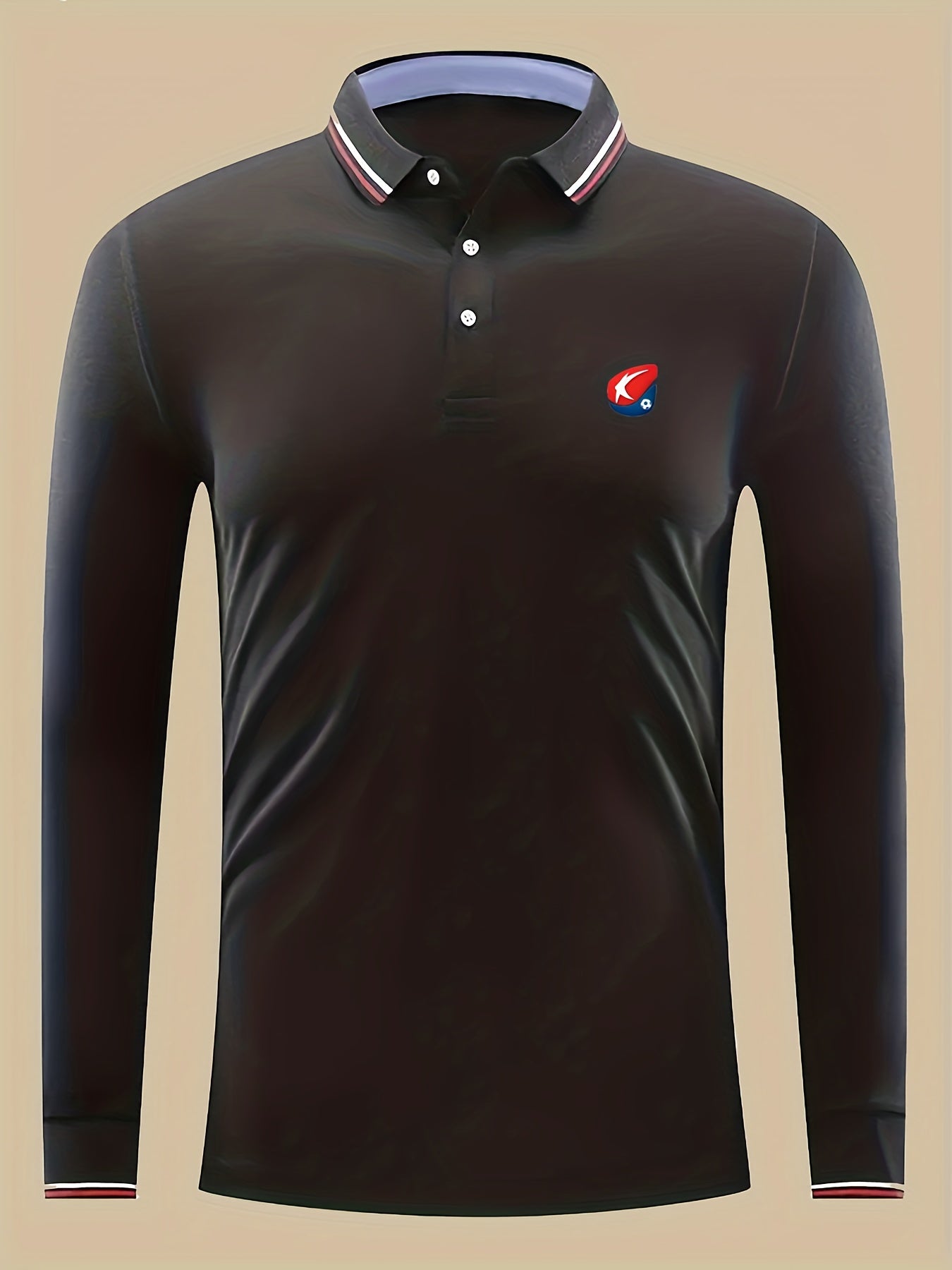 Symbol Print Men's Polo Shirt Long Sleeve Lightweight Top