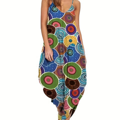Geometric Print V Neck Harem Jumpsuit