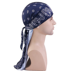 Navy Cashew Flower Silk Ribbon Bandana Cloak Turban Hat