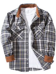 Men's Flannel Plaid Shirt Retro Button Down Long Sleeve