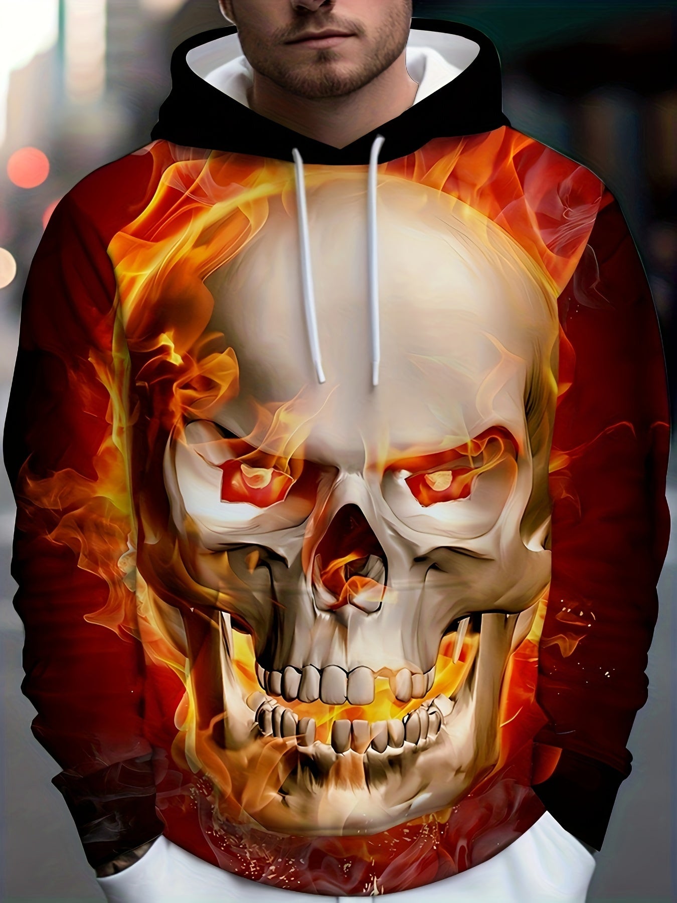 Burning Skull 3D Print Hoodie for Men Graphic Pullover Autumn