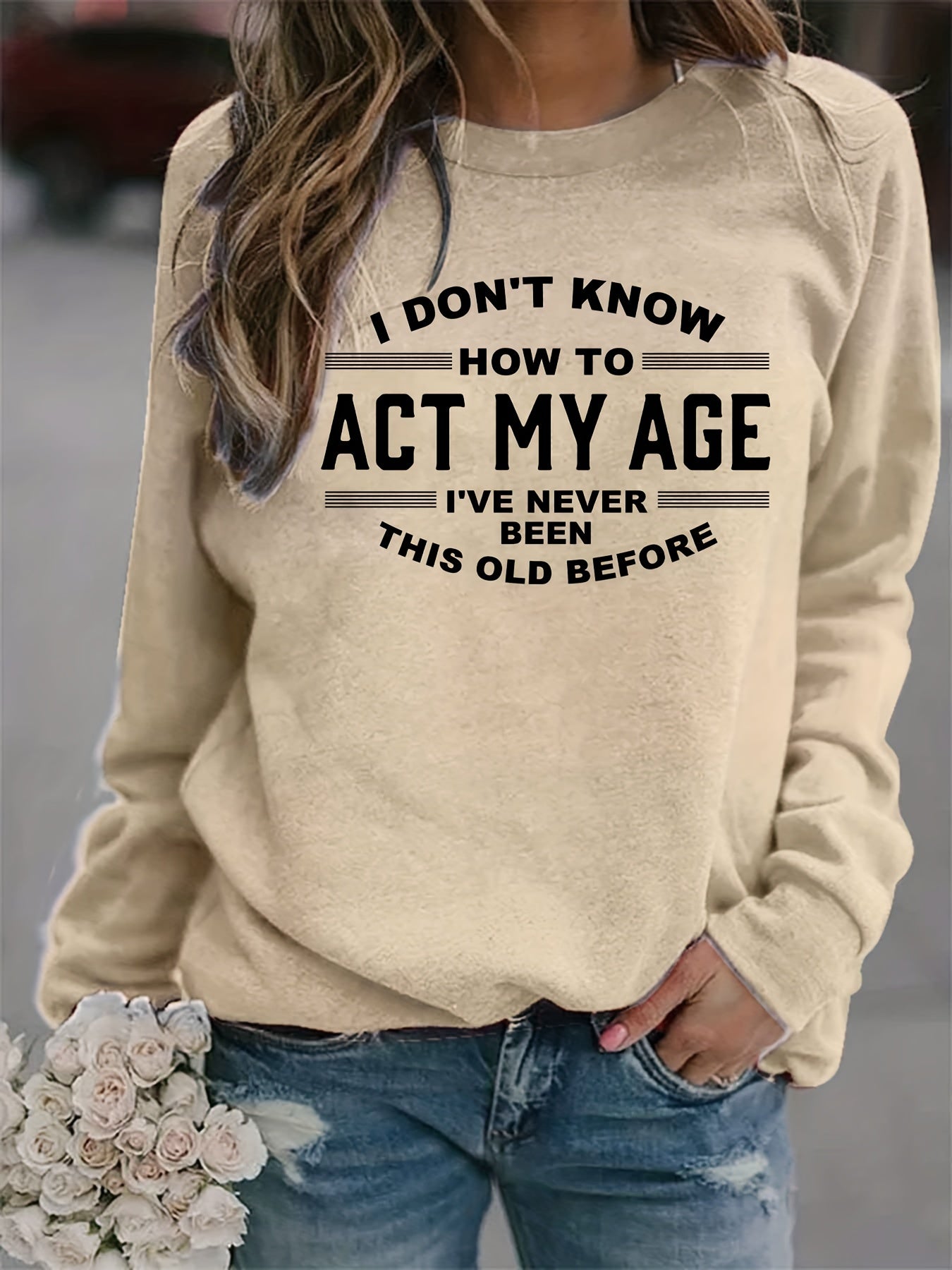 Letter Print Sweatshirt Crew Neck Long Sleeve Casual Women's Clothing