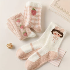 3 Pairs Strawberry Print Socks Women's Stockings