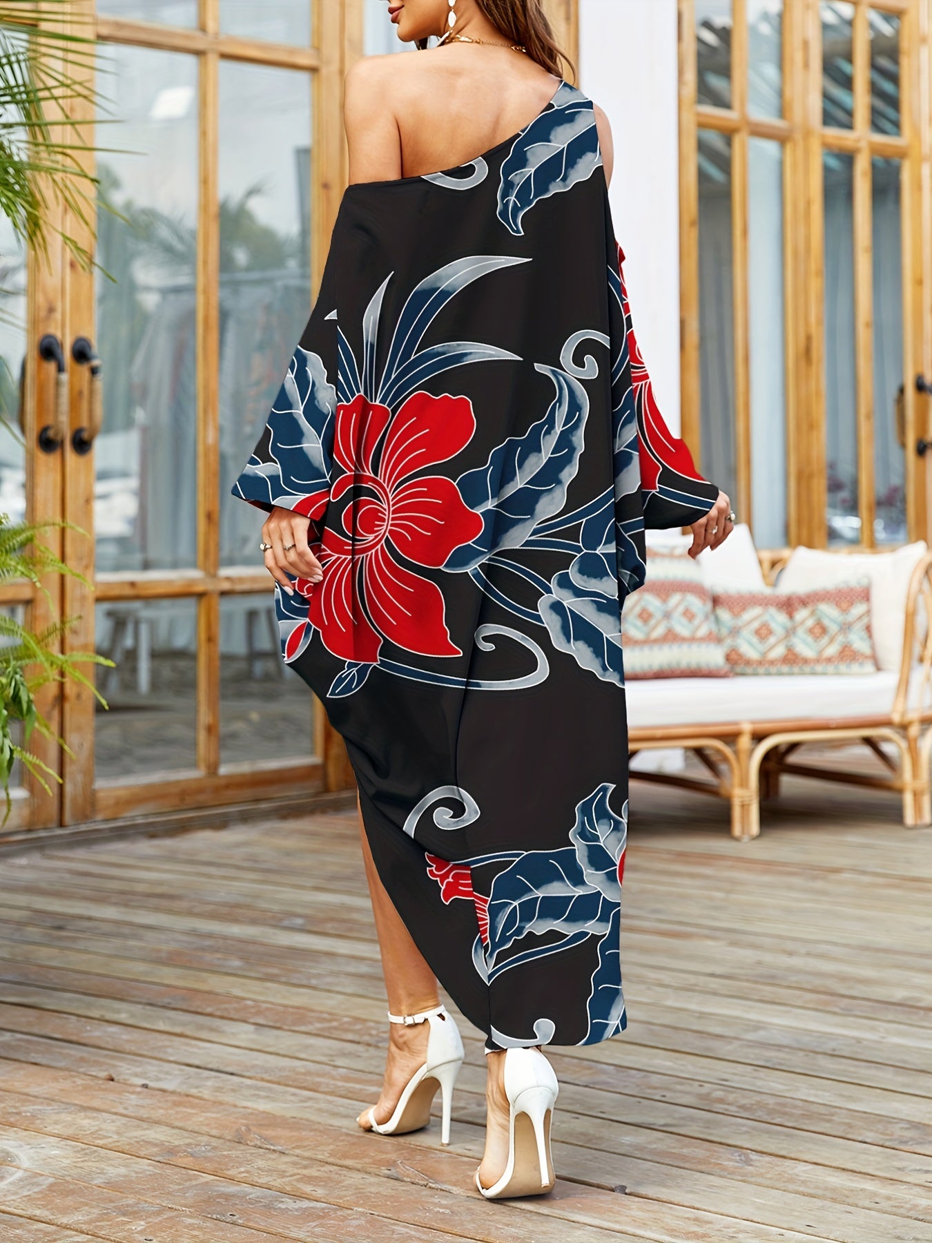 Plant Cover Up Dress Asymmetrical Kaftan Loose Fit