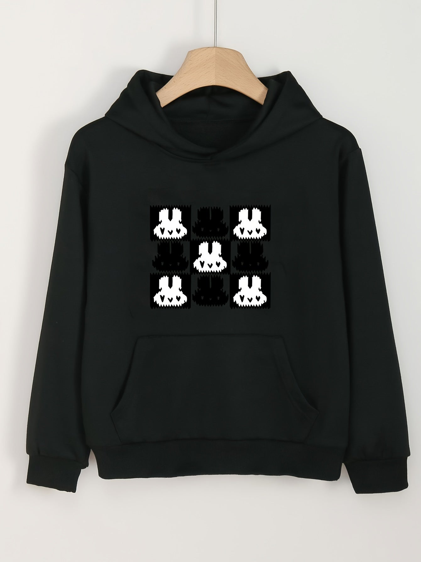 Girls Cartoon Rabbits Pattern Hooded Sweatshirt Long Sleeve