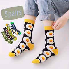 5 Pairs Food Pattern Knit Socks for Kids