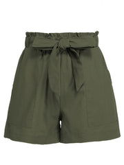 Ruffle Trim Tie Waist Shorts with Pockets