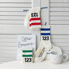 3 Pairs Letter Print Striped Socks Comfy & Breathable Street Sports Socks