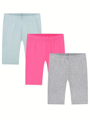 Girls Stretch Leggings & Shorts Set Elastic Waist Sporty Kids Clothes