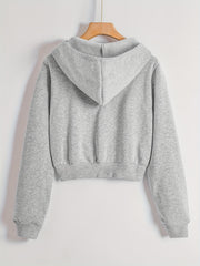Solid Hooded Jacket Zip-Up Workout Outerwear