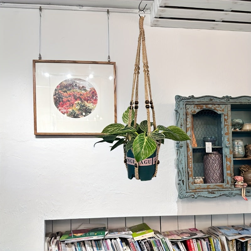 Macrame Plant Hanger Jute Hanging Planter with Wood Beads