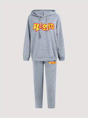 Women's Plus Flame Letter Print Hoodie & Sweatpants Set